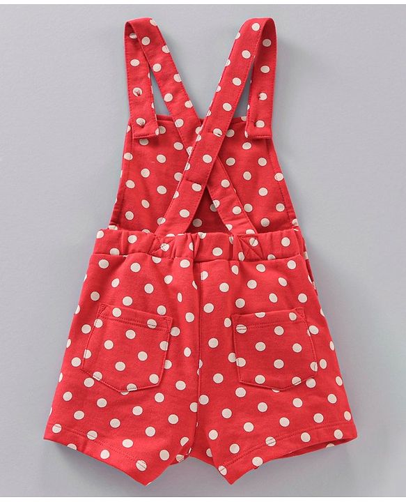 Babyhug Short Cap Sleeves Dungaree Style Romper With Inner Tee Minnie Mouse Print - Red White