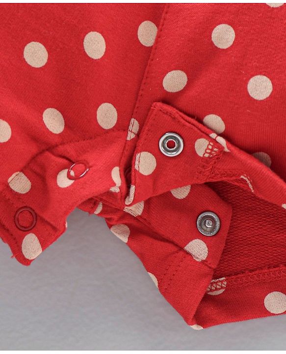 Babyhug Short Cap Sleeves Dungaree Style Romper With Inner Tee Minnie Mouse Print - Red White