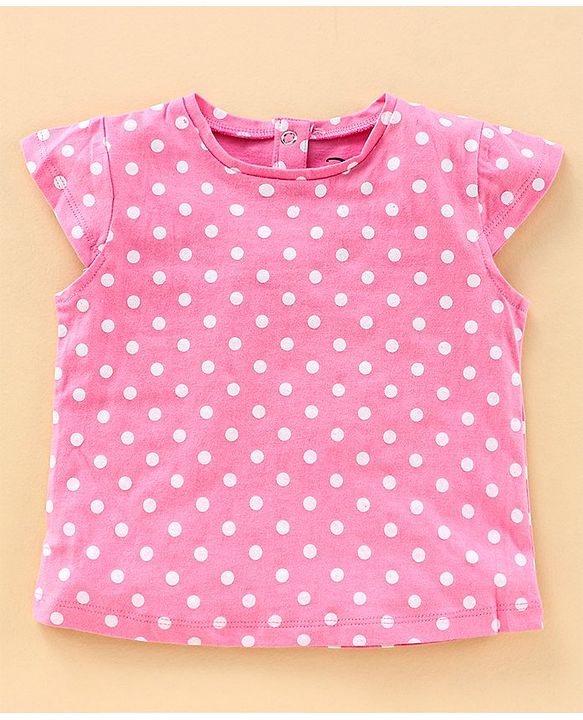 Babyhug Cap Sleeves Top & Dungaree Set Polka Dot & Minnie Mouse Print - Blue Pink
