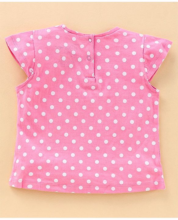 Babyhug Cap Sleeves Top & Dungaree Set Polka Dot & Minnie Mouse Print - Blue Pink
