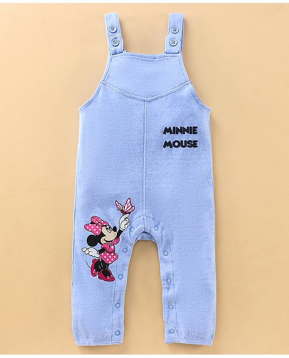 Babyhug Cap Sleeves Top & Dungaree Set Polka Dot & Minnie Mouse Print - Blue Pink