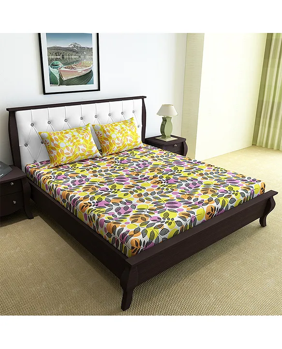 Divine Casa Floral Blend Cotton Double Bedsheet with 2 Pillow Covers Yellow  & Pink Online in India, Buy at Best Price from  - 10635416