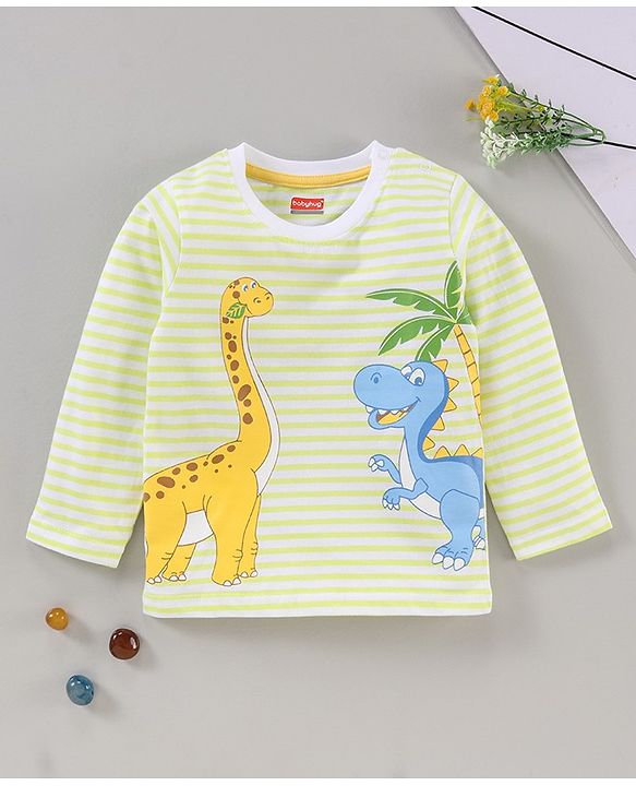 Babyhug Full Sleeves Cotton T-shirt with Dino Print - Light Yellow
