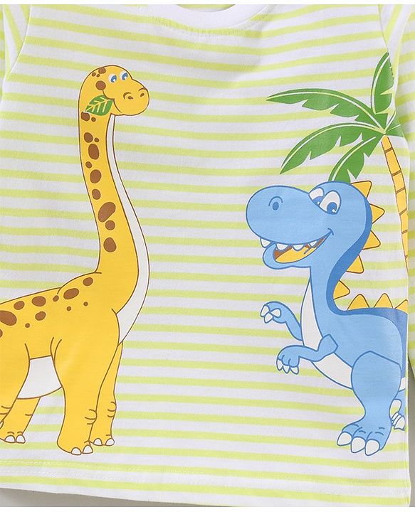 Babyhug Full Sleeves Cotton T-shirt with Dino Print - Light Yellow
