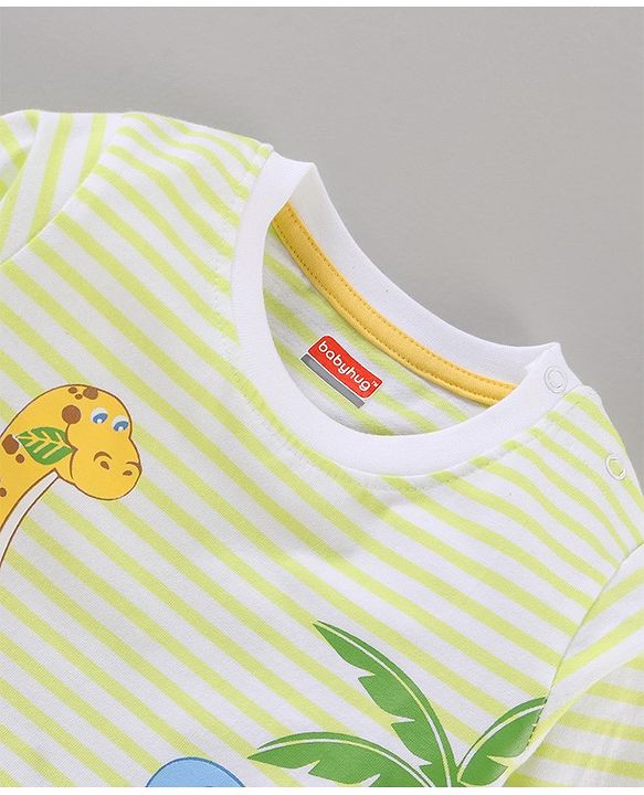 Babyhug Full Sleeves Cotton T-shirt with Dino Print - Light Yellow