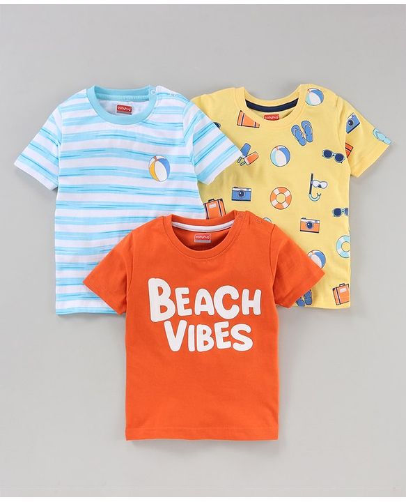 Babyhug Half Sleeves Cotton Blend Printed T-shirts - Red Blue and Yellow