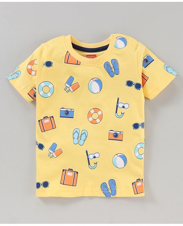 Babyhug Half Sleeves Cotton Blend Printed T-shirts - Red Blue and Yellow