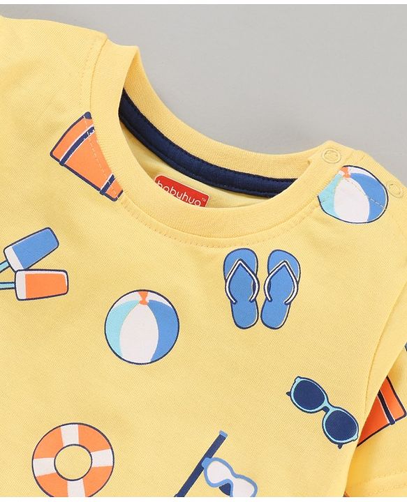 Babyhug Half Sleeves Cotton Blend Printed T-shirts - Red Blue and Yellow