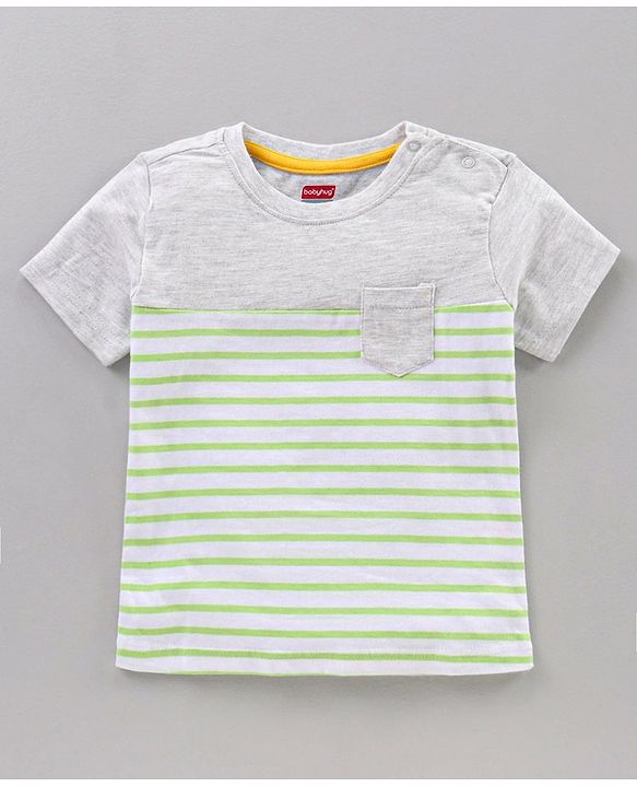 Babyhug Half Sleeves Cotton Blend T-shirts Striped Pack of 3 - Green Blue