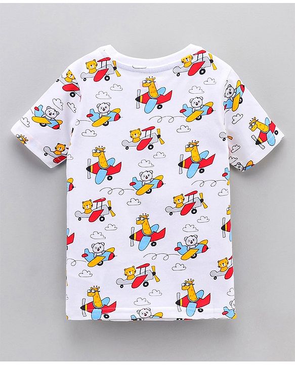 Babyhug Half Sleeves Striped Tees with Airplane Print - Multicolor Red White