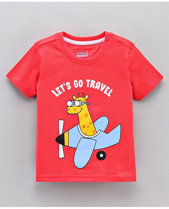 Babyhug Half Sleeves Striped Tees with Airplane Print - Multicolor Red White