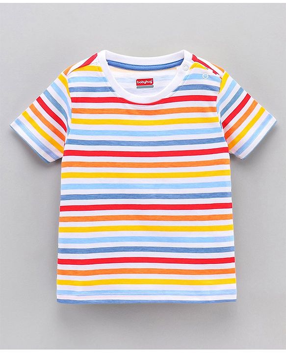 Babyhug Half Sleeves Striped Tees with Airplane Print - Multicolor Red White