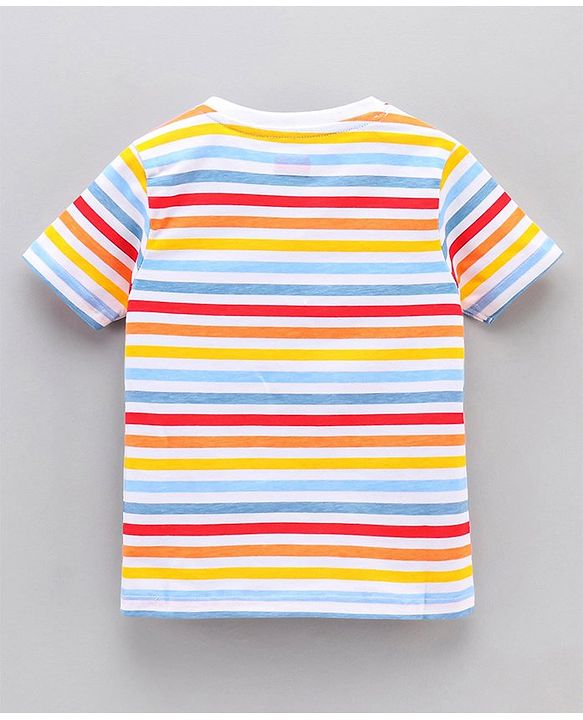 Babyhug Half Sleeves Striped Tees with Airplane Print - Multicolor Red White
