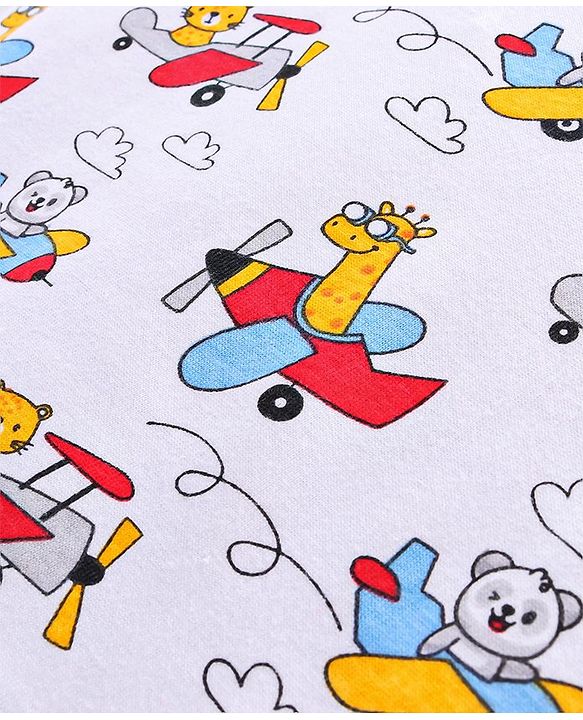 Babyhug Half Sleeves Striped Tees with Airplane Print - Multicolor Red White