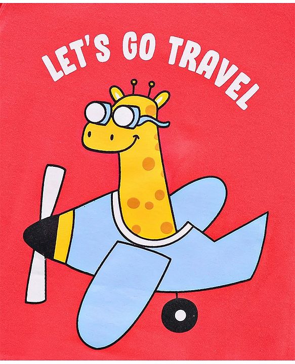 Babyhug Half Sleeves Striped Tees with Airplane Print - Multicolor Red White