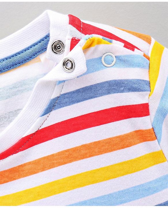 Babyhug Half Sleeves Striped Tees with Airplane Print - Multicolor Red White