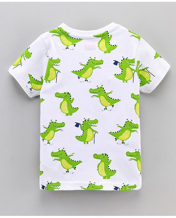 Babyhug Half Sleeves Striped Tees with Croc Print - Green Navy White