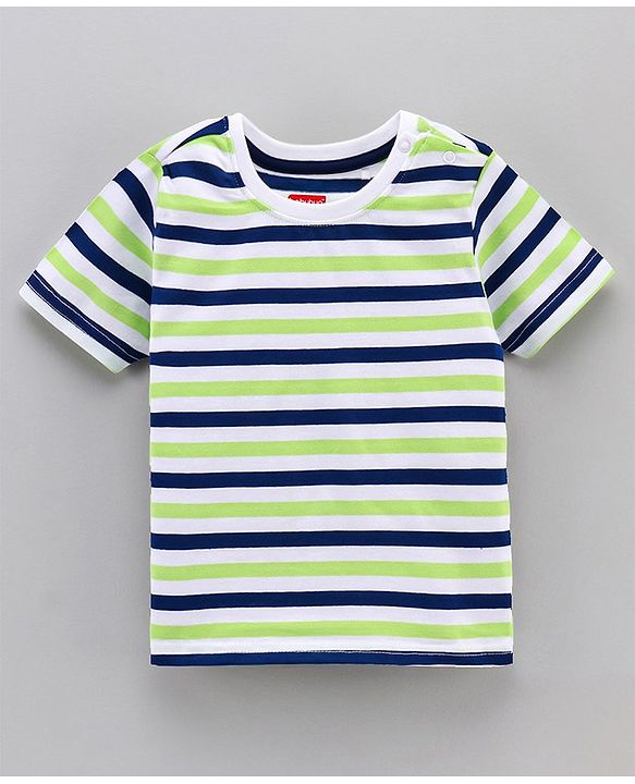 Babyhug Half Sleeves Striped Tees with Croc Print - Green Navy White