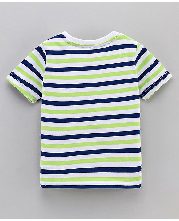 Babyhug Half Sleeves Striped Tees with Croc Print - Green Navy White