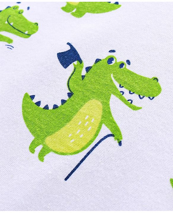 Babyhug Half Sleeves Striped Tees with Croc Print - Green Navy White