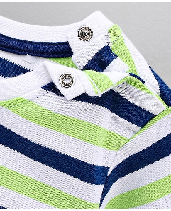 Babyhug Half Sleeves Striped Tees with Croc Print - Green Navy White