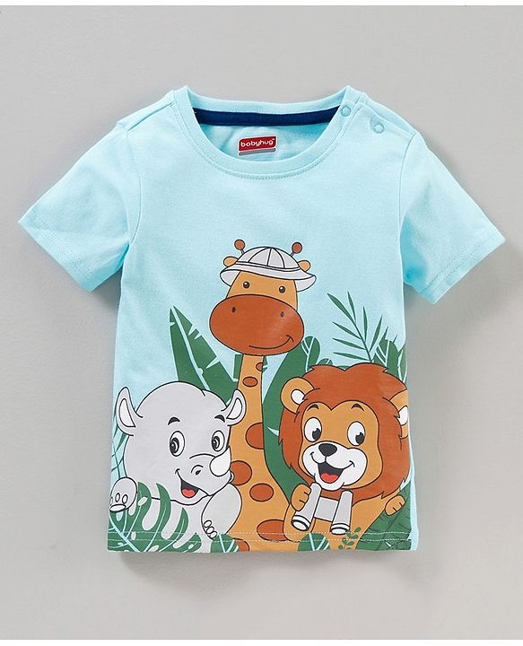 Babyhug Half Sleeves Stripes T-Shirt Animals Print Pack of 3 - Blue Yellow White