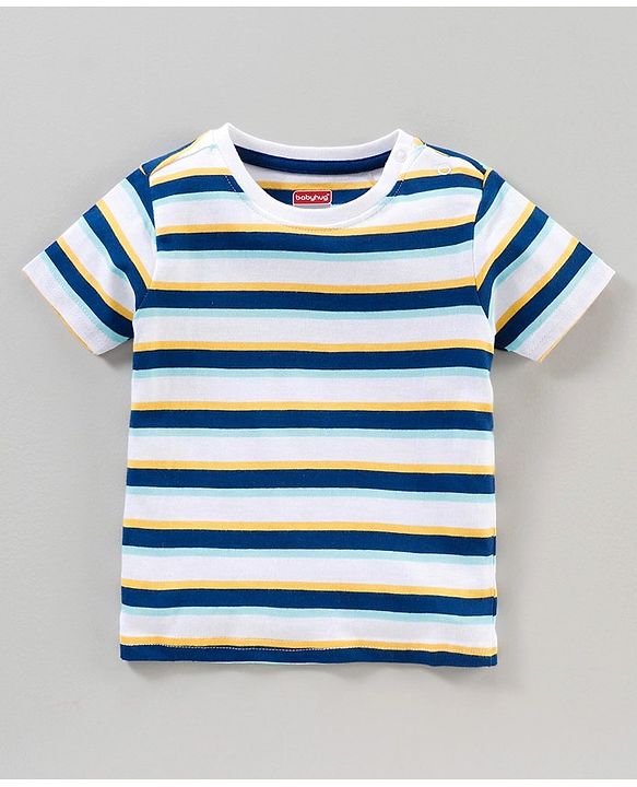 Babyhug Half Sleeves Stripes T-Shirt Animals Print Pack of 3 - Blue Yellow White