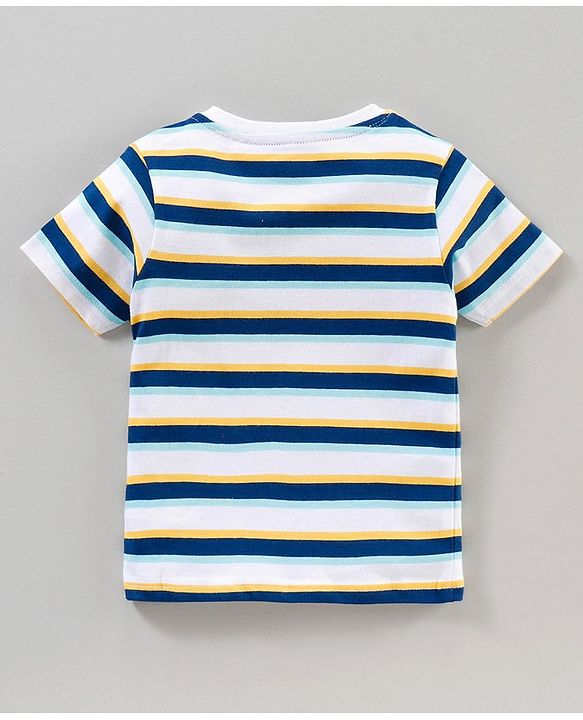 Babyhug Half Sleeves Stripes T-Shirt Animals Print Pack of 3 - Blue Yellow White