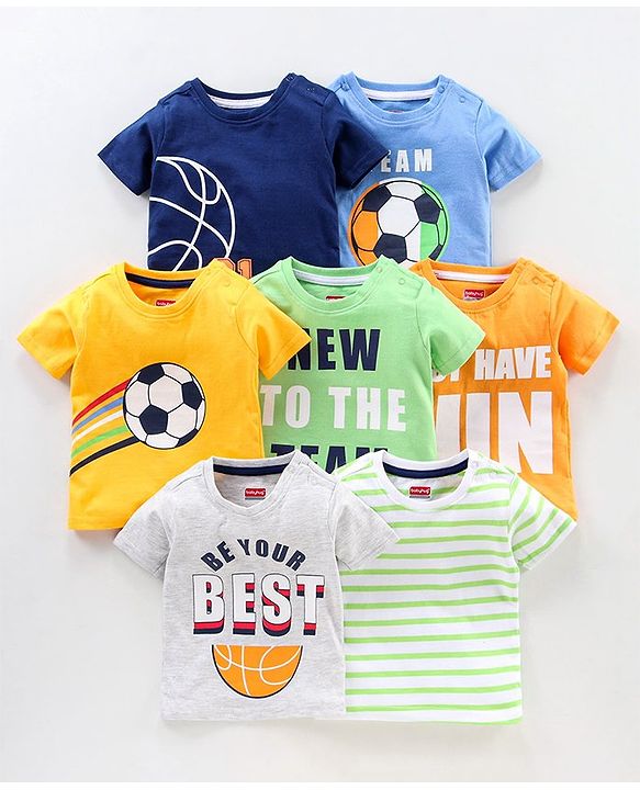Babyhug Half Sleeves T-Shirts Multi Print Pack of 7 - Multicolor