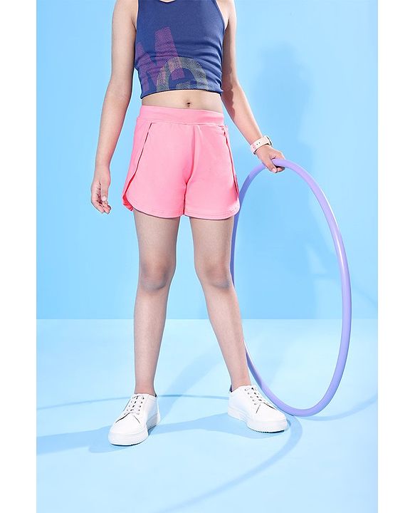 Pine Active Above Knee Length Solid Shorts - Pink