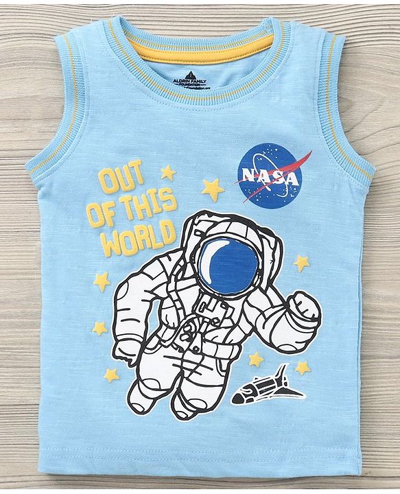 Babyhug Sleeveless T-Shirt and Shorts Set Astronaut Print - Blue Yellow