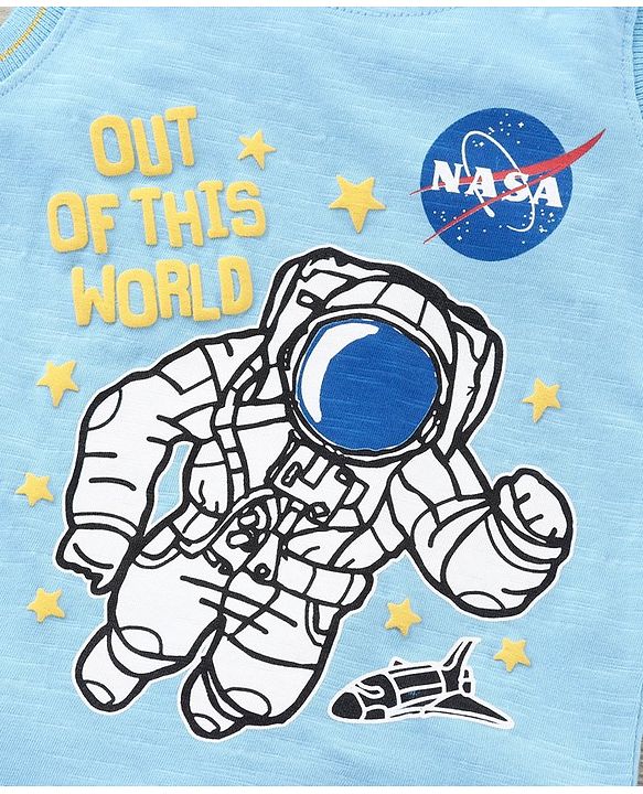 Babyhug Sleeveless T-Shirt and Shorts Set Astronaut Print - Blue Yellow