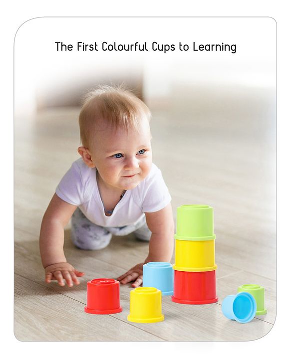 Babyhug 8 Pieces Montessori Stacking Cup with Shapes, Colors & Number Recognition| Stack & Count| Baby Stacking Water & Beach Toys Set| Educational & Motor Skills Sorting & Nesting Toys