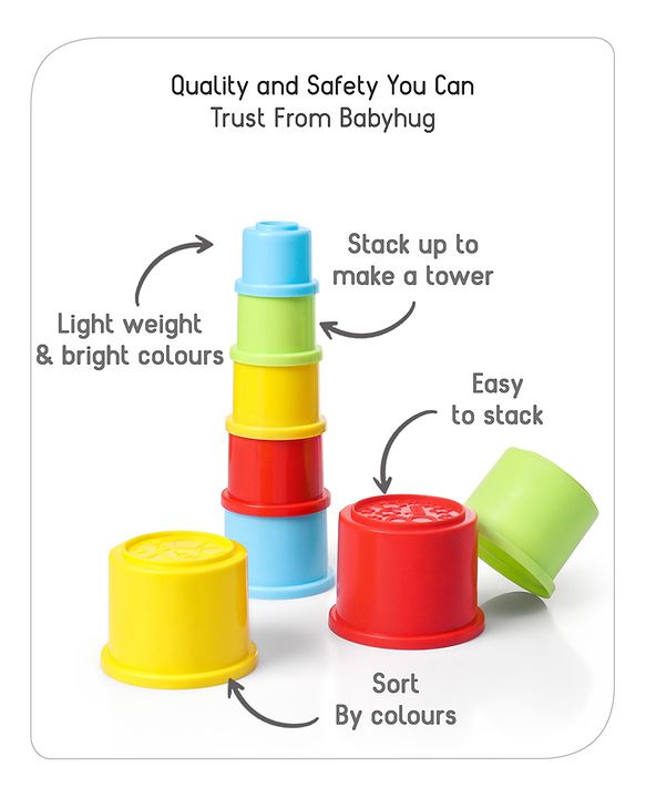 Babyhug 8 Pieces Montessori Stacking Cup with Shapes, Colors & Number Recognition| Stack & Count| Baby Stacking Water & Beach Toys Set| Educational & Motor Skills Sorting & Nesting Toys