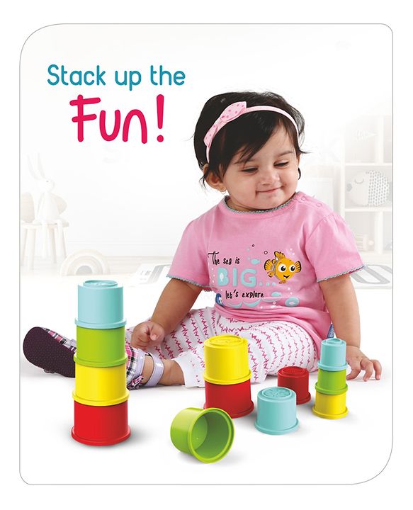 Babyhug 8 Pieces Montessori Stacking Cup with Shapes, Colors & Number Recognition| Stack & Count| Baby Stacking Water & Beach Toys Set| Educational & Motor Skills Sorting & Nesting Toys