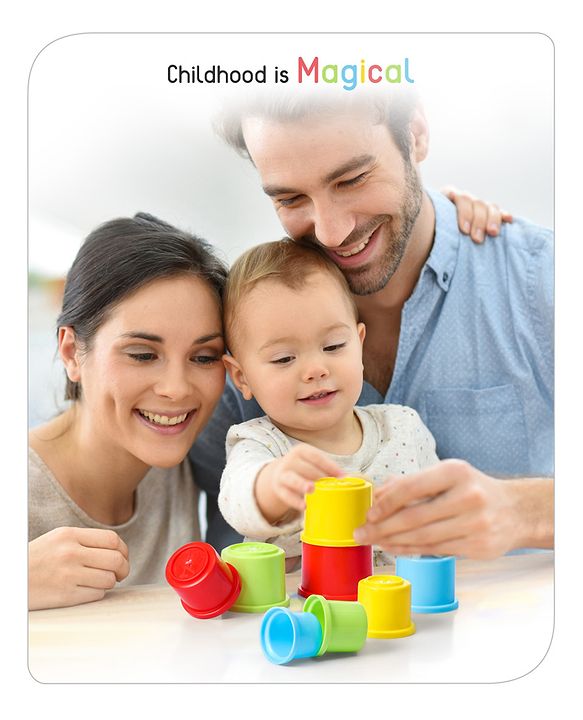 Babyhug 8 Pieces Montessori Stacking Cup with Shapes, Colors & Number Recognition| Stack & Count| Baby Stacking Water & Beach Toys Set| Educational & Motor Skills Sorting & Nesting Toys