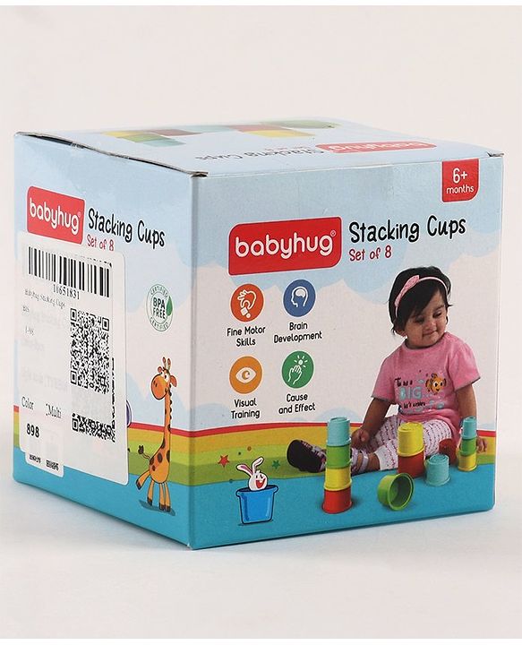 Babyhug 8 Pieces Montessori Stacking Cup with Shapes, Colors & Number Recognition| Stack & Count| Baby Stacking Water & Beach Toys Set| Educational & Motor Skills Sorting & Nesting Toys