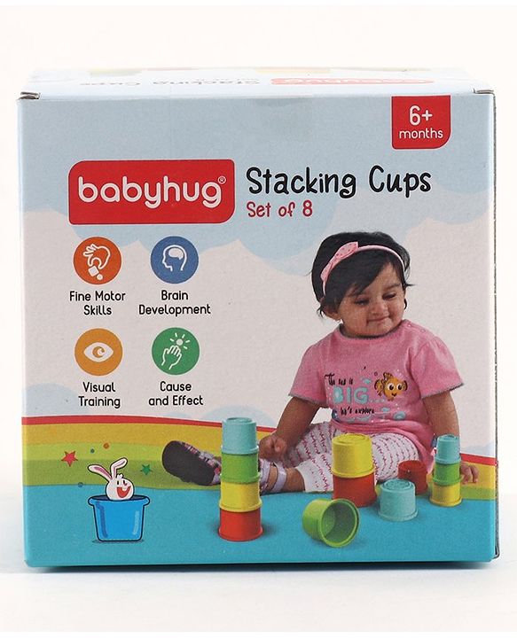 Babyhug 8 Pieces Montessori Stacking Cup with Shapes, Colors & Number Recognition| Stack & Count| Baby Stacking Water & Beach Toys Set| Educational & Motor Skills Sorting & Nesting Toys