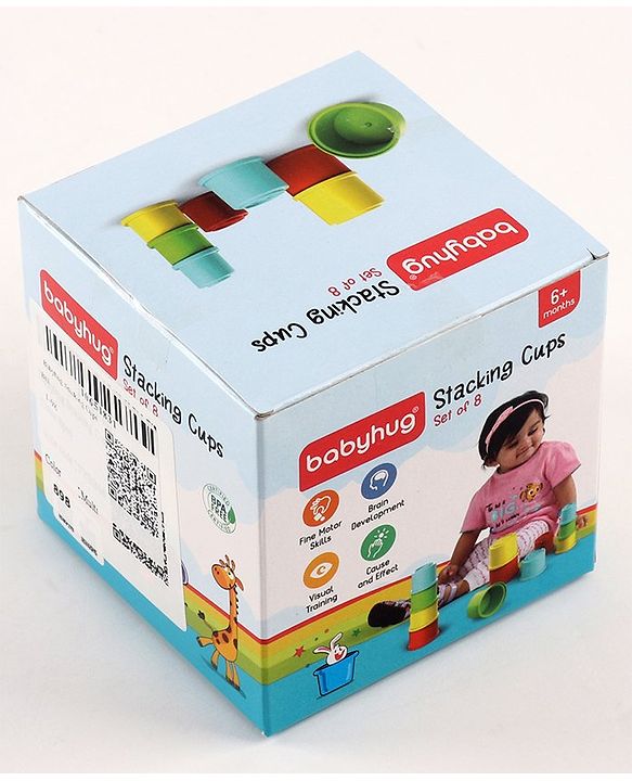 Babyhug 8 Pieces Montessori Stacking Cup with Shapes, Colors & Number Recognition| Stack & Count| Baby Stacking Water & Beach Toys Set| Educational & Motor Skills Sorting & Nesting Toys