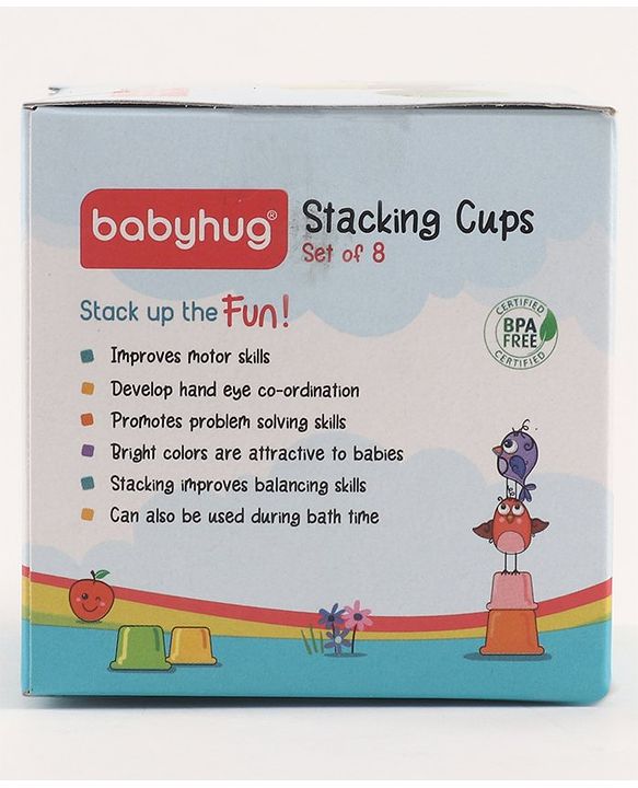 Babyhug 8 Pieces Montessori Stacking Cup with Shapes, Colors & Number Recognition| Stack & Count| Baby Stacking Water & Beach Toys Set| Educational & Motor Skills Sorting & Nesting Toys