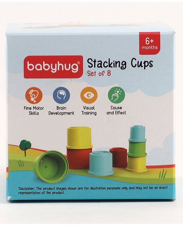Babyhug 8 Pieces Montessori Stacking Cup with Shapes, Colors & Number Recognition| Stack & Count| Baby Stacking Water & Beach Toys Set| Educational & Motor Skills Sorting & Nesting Toys
