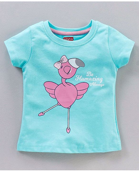 Babyhug Half Sleeves T-Shirt & Pyjama Set Flamingo Print - Blue