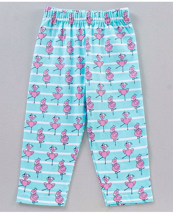 Babyhug Half Sleeves T-Shirt & Pyjama Set Flamingo Print - Blue