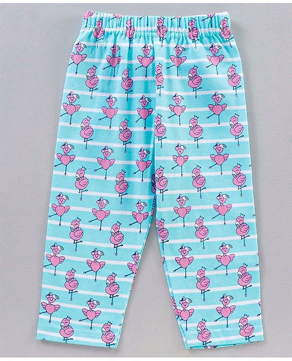 Babyhug Half Sleeves T-Shirt & Pyjama Set Flamingo Print - Blue