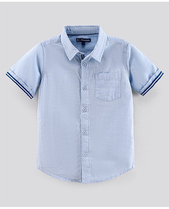 Pine Kids Half Sleeves Cotton Solid Color Shirt - Blu