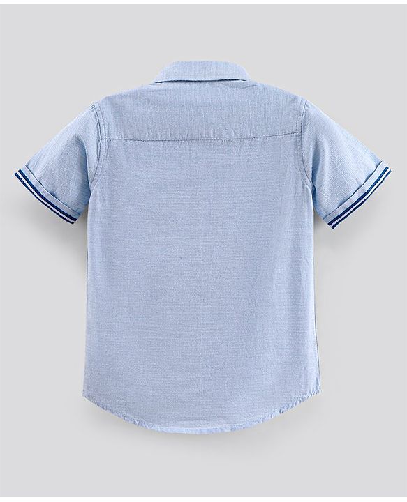 Pine Kids Half Sleeves Cotton Solid Color Shirt - Blu