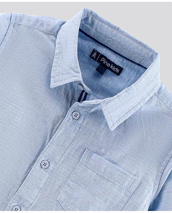 Pine Kids Half Sleeves Cotton Solid Color Shirt - Blu