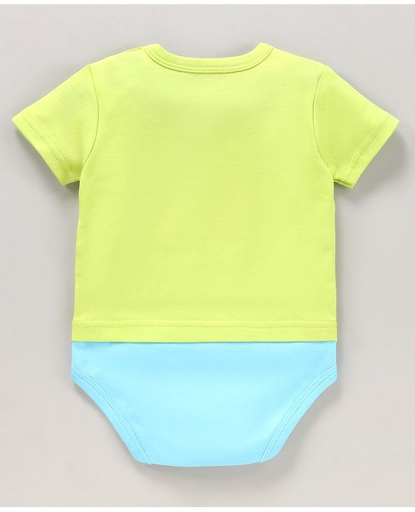 Babyhug 100% Cotton Half Sleeves Onesies Striped and Dolphin Print Pack of 3 - Blue Green