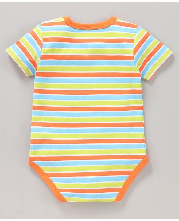 Babyhug 100% Cotton Half Sleeves Onesies Striped and Dolphin Print Pack of 3 - Blue Green