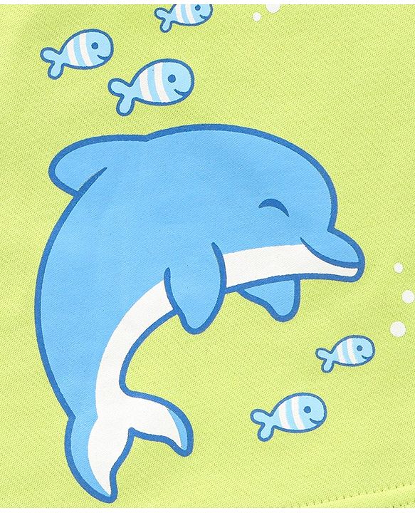 Babyhug 100% Cotton Half Sleeves Onesies Striped and Dolphin Print Pack of 3 - Blue Green